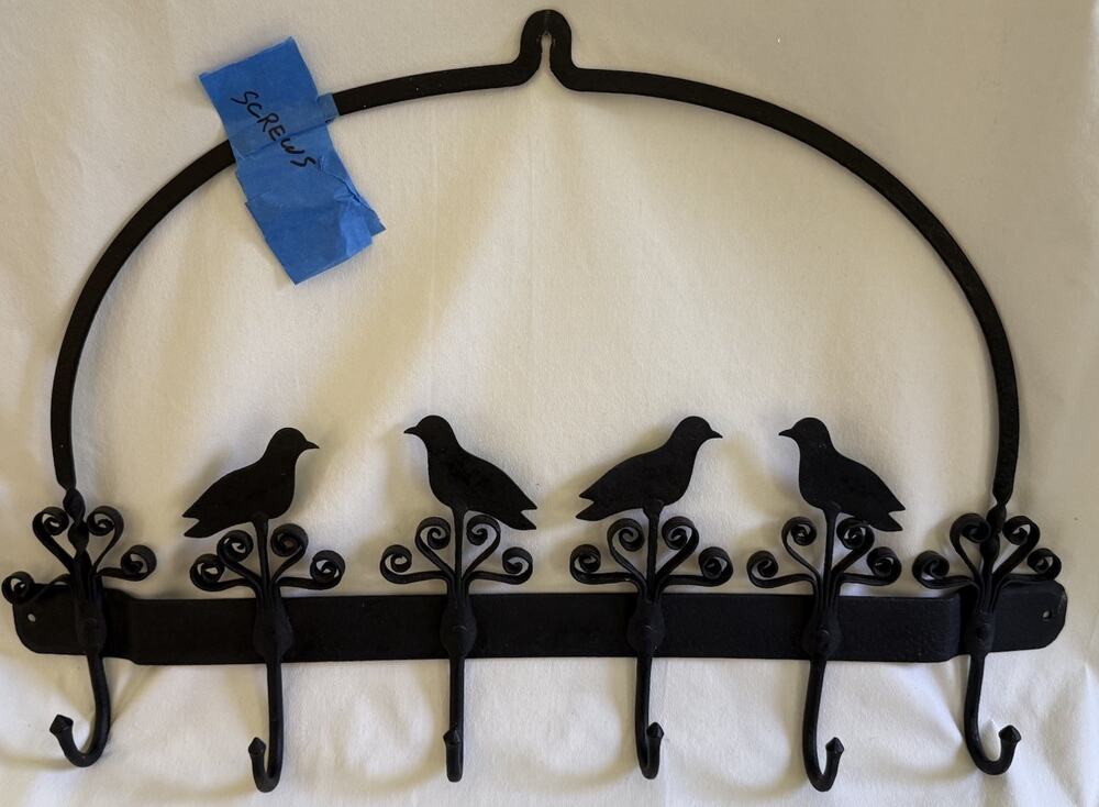 Primitive Folk Wrought Cast Iron 6 Hook 24" Coat Rack Ornate Bird Farm VTG
